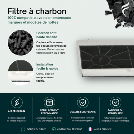 Point Filtre® - FIL81 - Filtre à Charbon Actif pour Hotte de Cuisine - 435x235x45mm