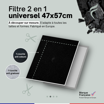 Point Filtre® - FIL120 - Filtre à Charbon Universel 2 en 1 pour Hotte de Cuisine - À Découper - 47 x 57 cm | Marque Française