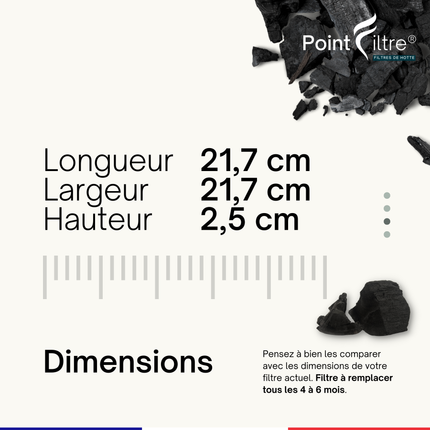 Point Filtre® - FIL43 - Filtre à Charbon Actif pour Hotte Siemens LC96BHM50/01 - 21,7 cm x 21,7 cm x 2,5 cm