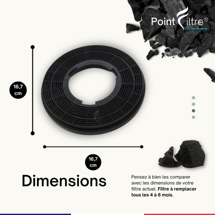 Point Filtre® - FIL50 - Filtre à Charbon Actif pour Hotte de Cuisine - Diamètre 167mm