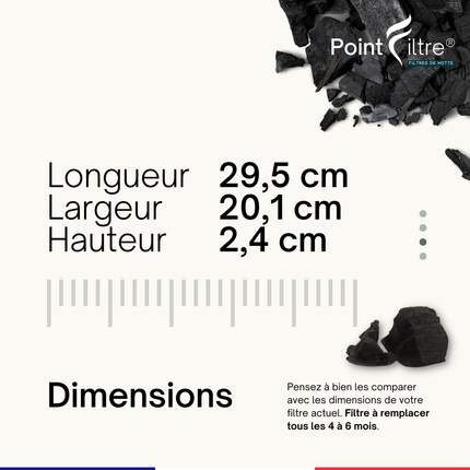 Point Filtre® - FIL70 - Filtre à Charbon Actif pour Hotte de Cuisine - 295x201x24mm