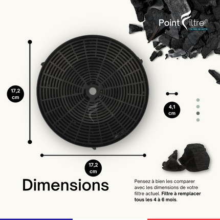 Point Filtre® - FIL42 - Lot de 2 Filtres à Charbon Actif pour Hotte Elica - Compatible CFC0038668, Type 57 - Diamètre : 17,2 cm