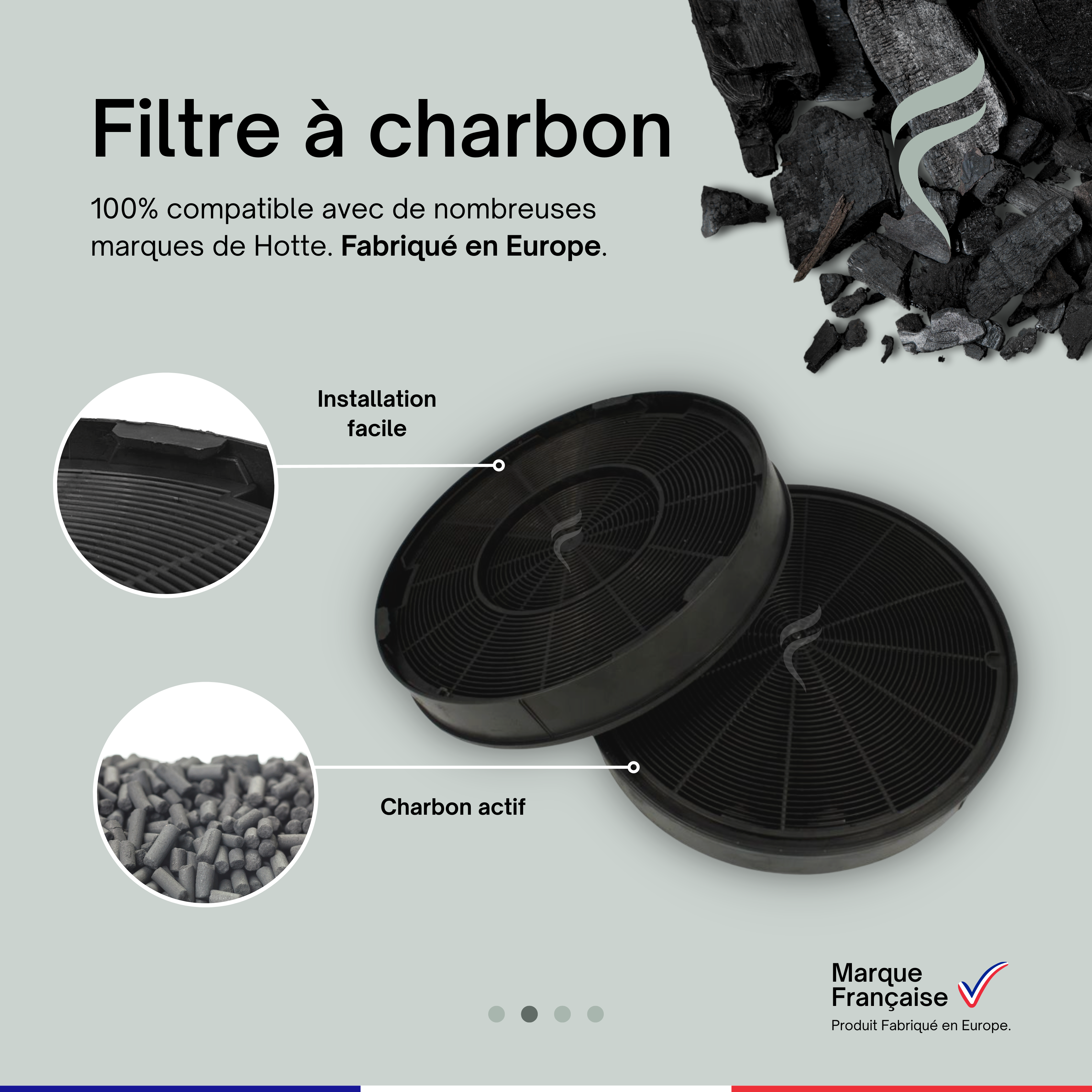 Filtre charbon pour hotte de cuisine 880074 Unelvent