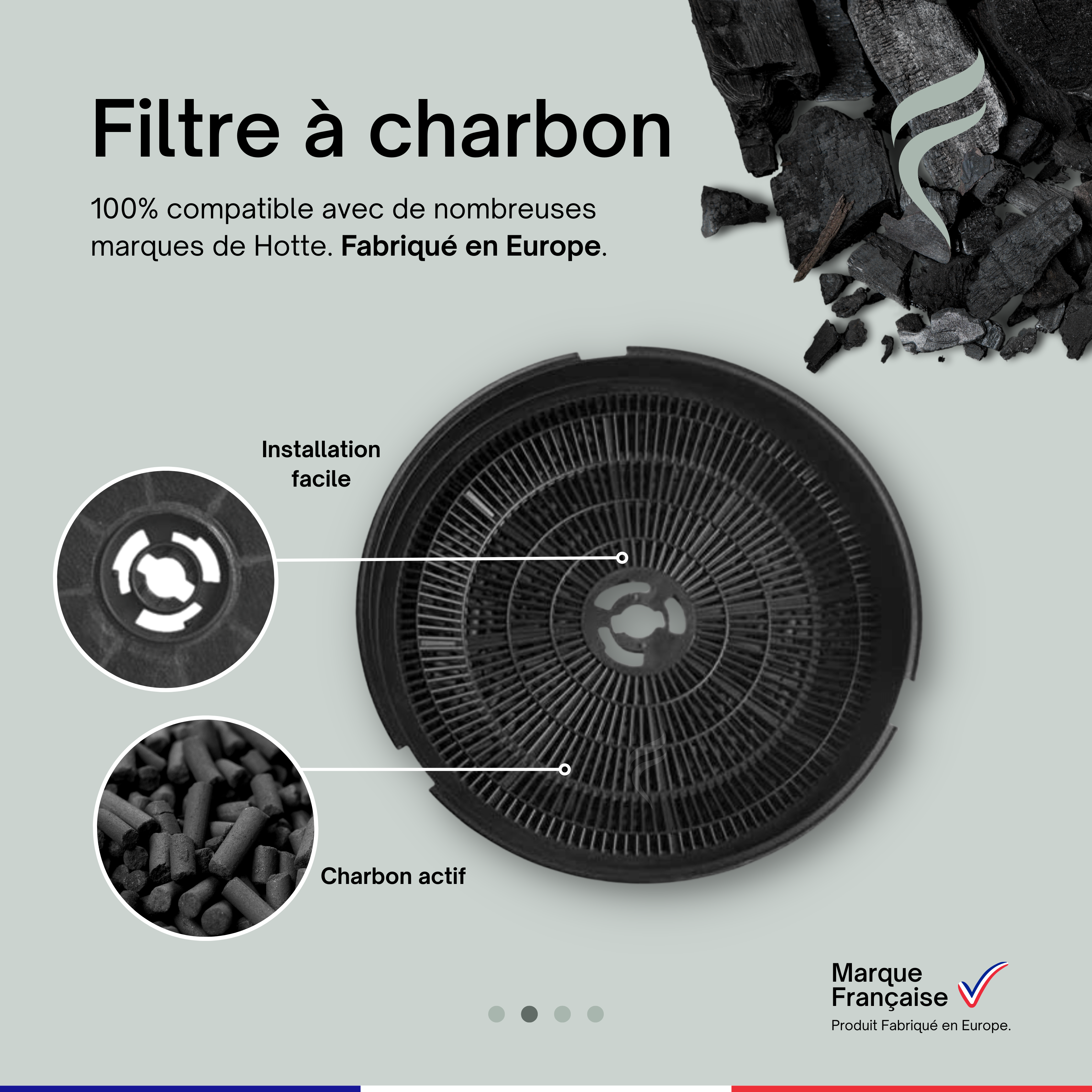 Filtre hotte charbon d.238 universel + pattes - NPM Lille