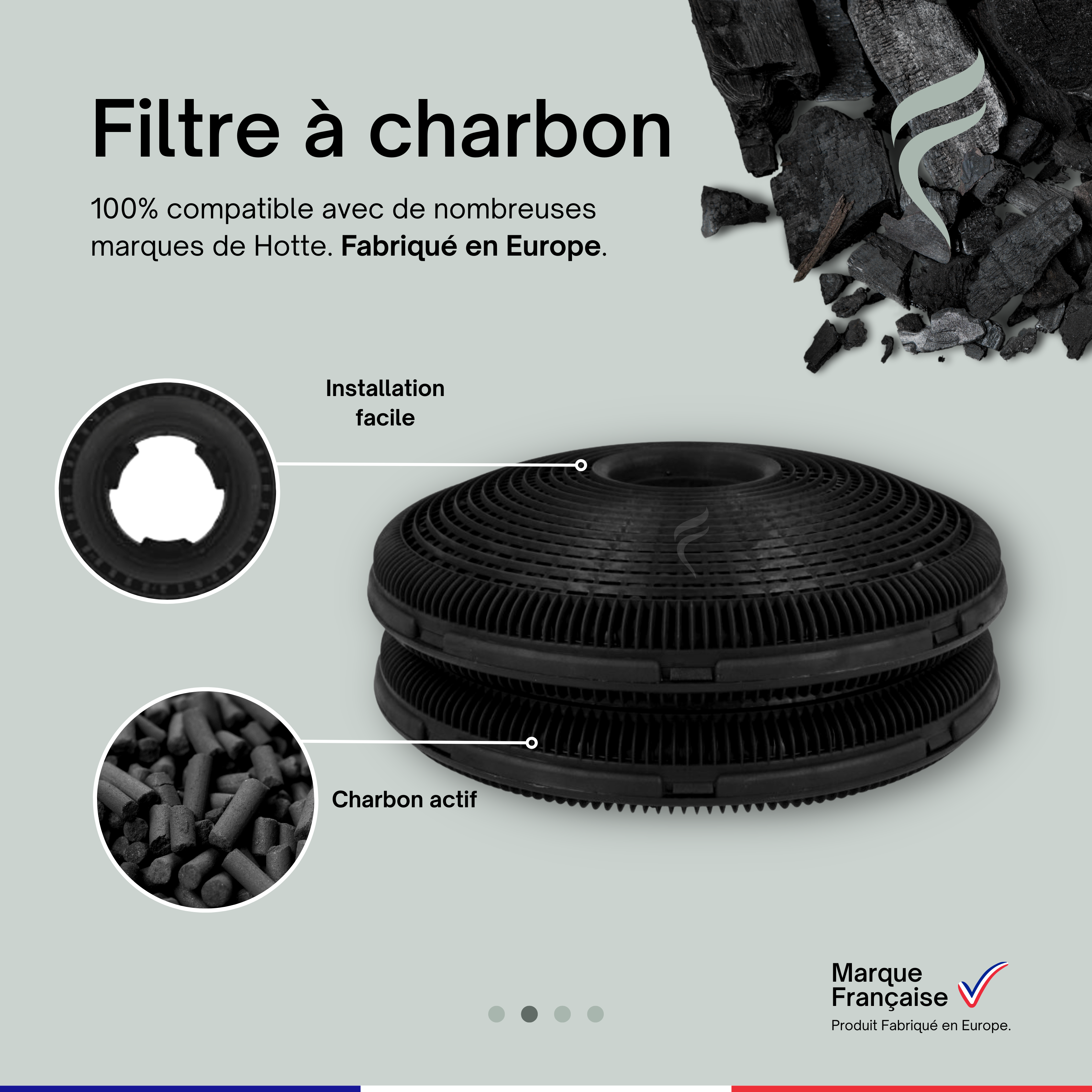 Filtre charbon actif x2 d=190 - 74x3895 pour Hotte Faure - Livraison rapide  - 15,80€